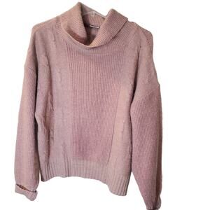 Maser Vintage Wool Cashmere Blend Pink Cowl Neck Ribbed Cable Knit Sweater 10